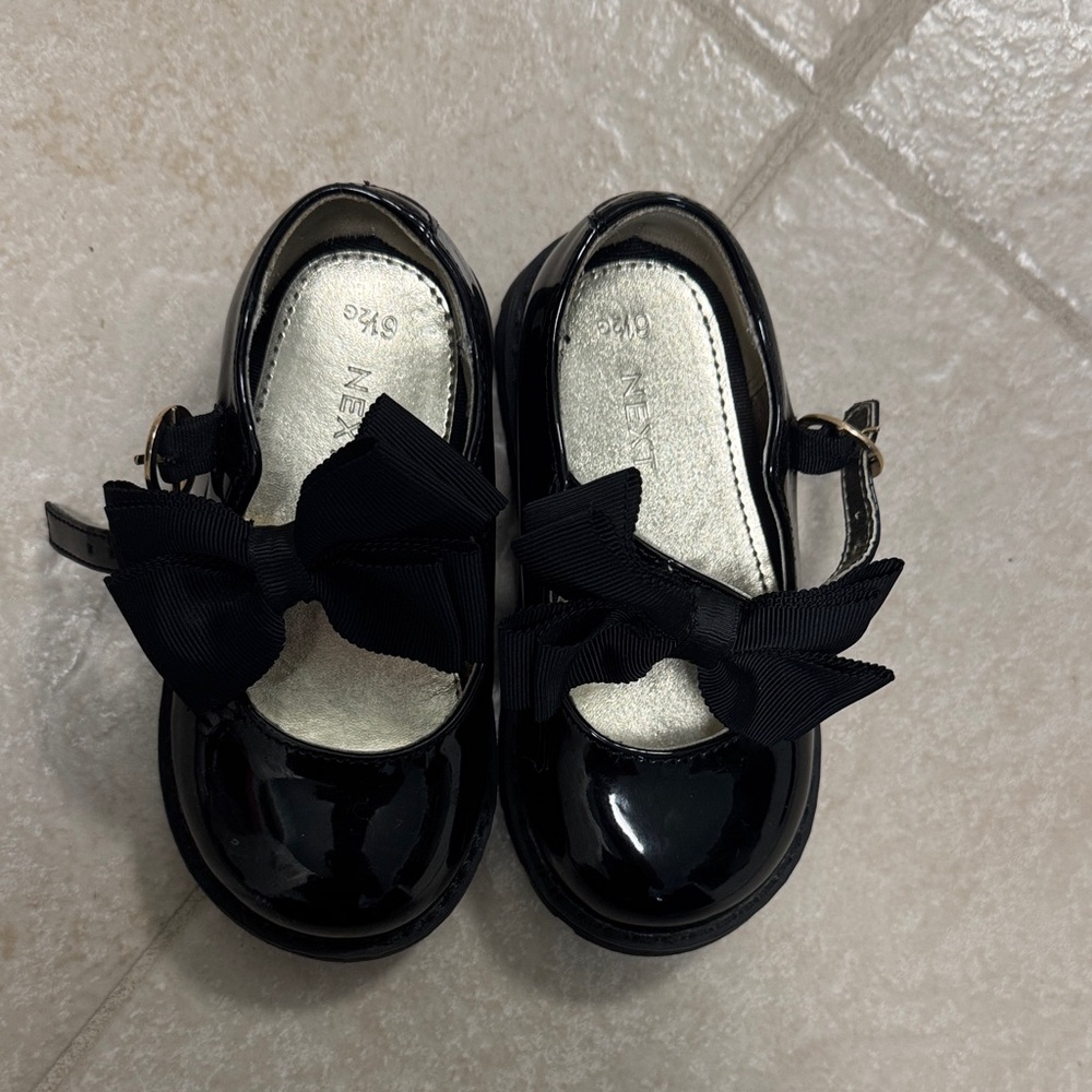 Next Shiny Black Kids Dress Shoes with Bow